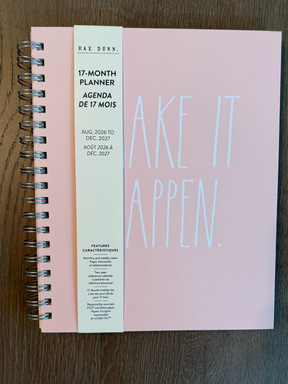 NWT Rae Dunn Hardcover 17 month Planner MAKE IT HAPPEN 2027